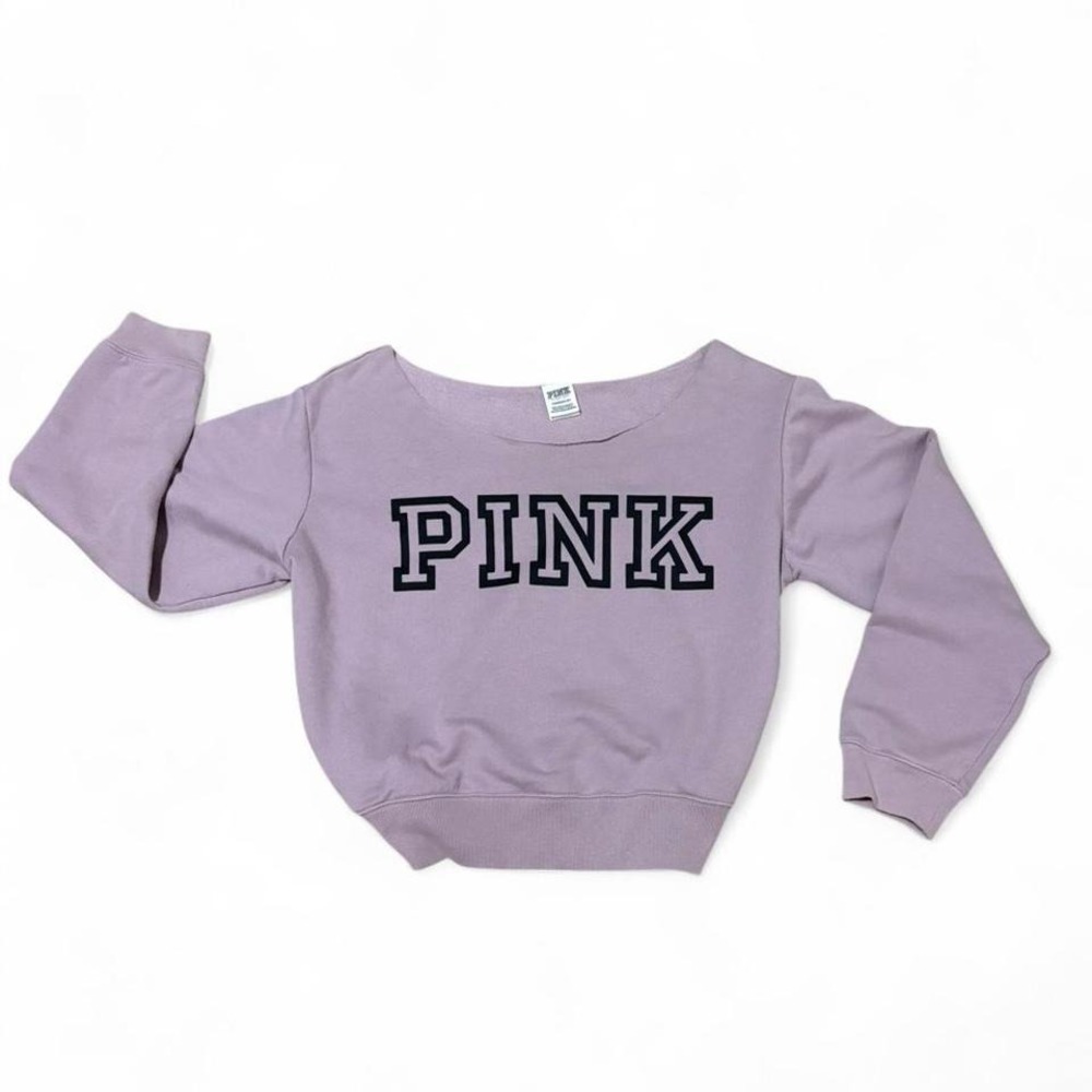 VS PINK Off The Shoulder Cropped Sweatshirt Lavender Purple Victoria's Secret XL
